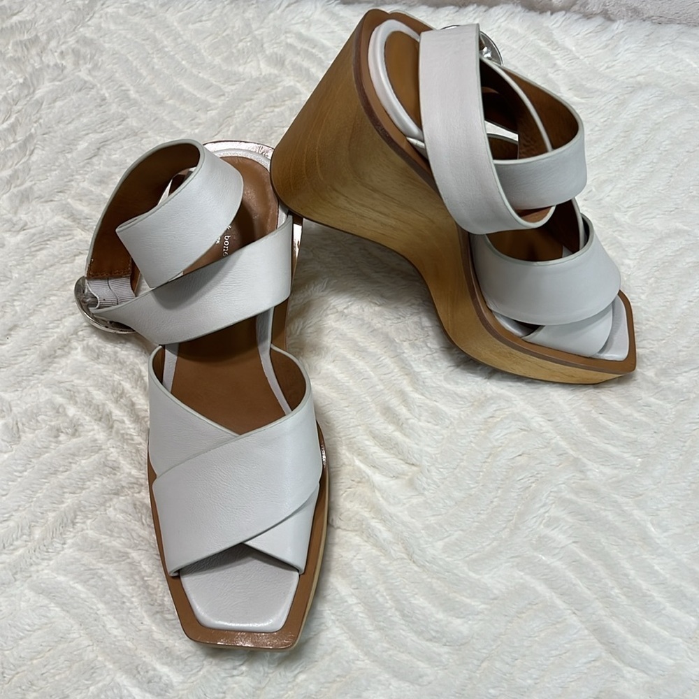Rag & Bone Santiago Wedge Sandals Sz 40 Antique White, New,Cross-Strap Platform - Picture 7 of 12